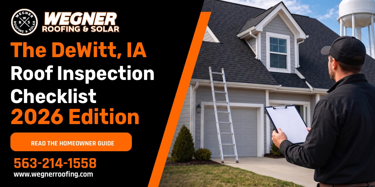 Inspector reviewing house with ladder, illustrating roof inspection checklist for homeowners 2026 edition